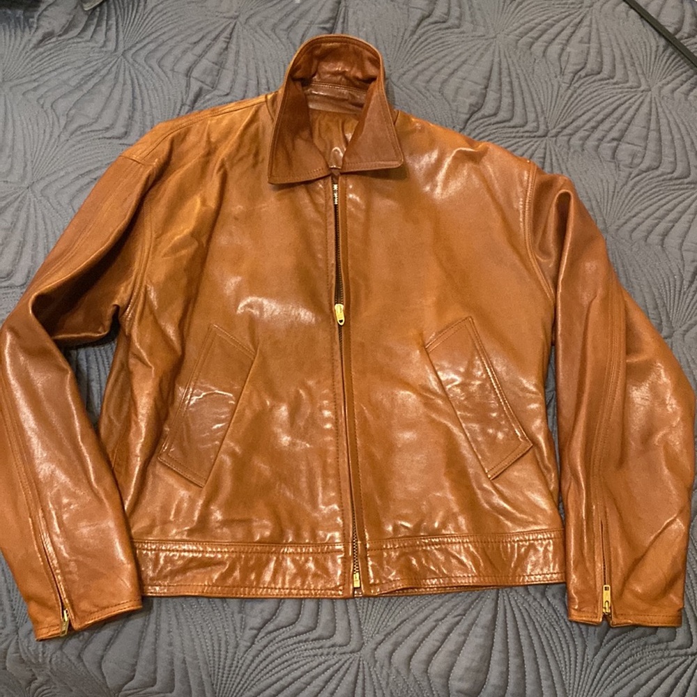 Vintage 80s Michael Kors Designer Bergdorf Goodman Tan Bomber Leather Jacket